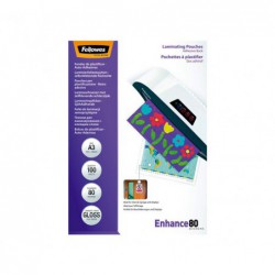 PACK 100 FUNDAS DE PLASTIFICAR FELLOWES ADHESIVAS 80 MICRAS A3