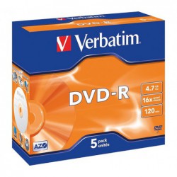 PACK 5 DVD-R VERBATIM 16X...