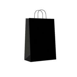 BOLSAS PAPEL ASA RETORCIDA M 27X12X37CM NEGRO PACK 25