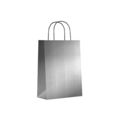 BOLSAS PAPEL ASA RETORCIDA XS 18X8X24CM PLATA PACK 25