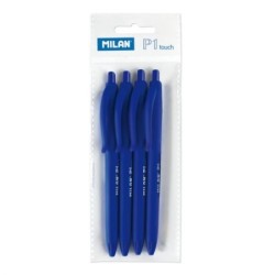 BOLSA 4 BOLÍGRAFOS MILAN P1 TOUCH AZUL COLGADOR