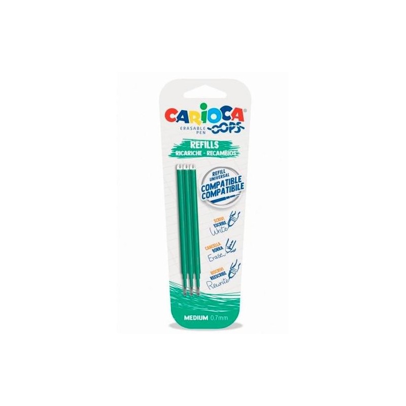 RECAMBIO DE BOLÍGRAFO VERDE BORRABLE PACK 3 CARIOCA OOPS