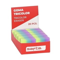 GOMA DE BORRAR SAFTA PVC TRICOLOR EXPOSITOR 20