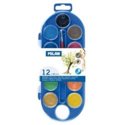 ACUARELAS MILAN ESTUCHE 12 PASTILLAS 30 MM CON PINCEL