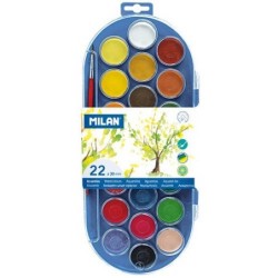 ACUARELAS MILAN ESTUCHE 22 PASTILLAS 30 MM CON PINCEL