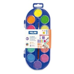 ESTUCHE MILAN ACUARELAS 12 COLORES FLUO Y METALIZADOS CON PINCEL