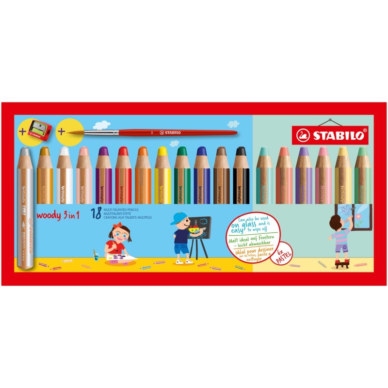 ESTUCHE 18 LÁPICES DE COLORES STABILO WOODY 3 EN 1