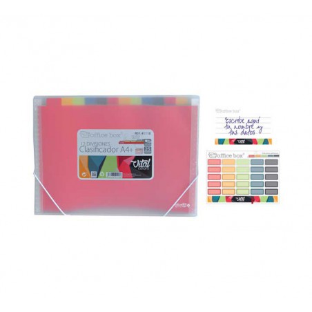 CARPETA CLASIFICADORA OFFICE BOX "VITAL COLORS" 12 DIVISIONES