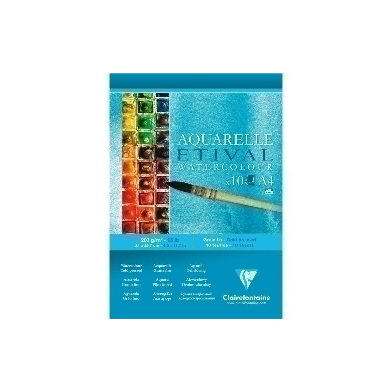 BLOC DIBUJO CLAIREFONTAINE ETIVAL ACUARELA A4 200 G PACK 5