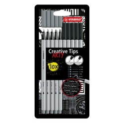 ROTULADORES CREATIVE TIPS 10 PIEZAS NEGRO Y GRIS STABILO ARTY