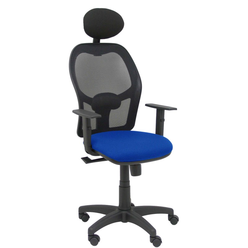 SILLA ALOCÉN MALLA NEGRA ASIENTO BALI AZUL BRAZOS REGULABLES CABECERO FIJO