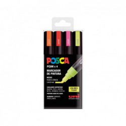 ESTUCHE 4 MARCADORES UNI POSCA PC-5M FLUOR