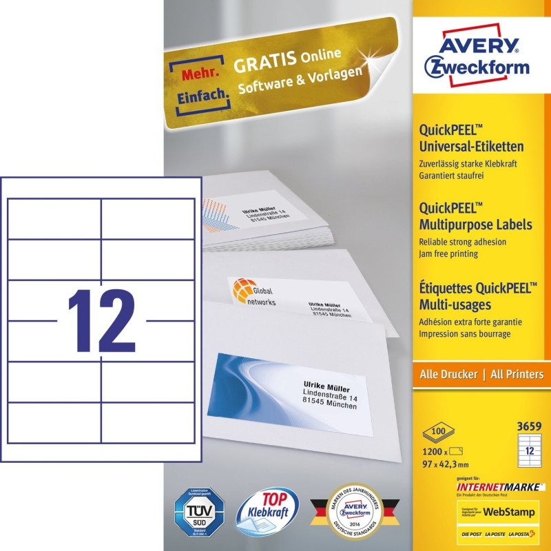 ETIQUETA AUTOADHESIVA BLANCA RECTANGULAR 1200 PIEZAS AVERY