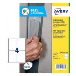 ETIQUETA TRANSPARENTE A4 ANTIBACTERIANA 139X99,1MM AVERY