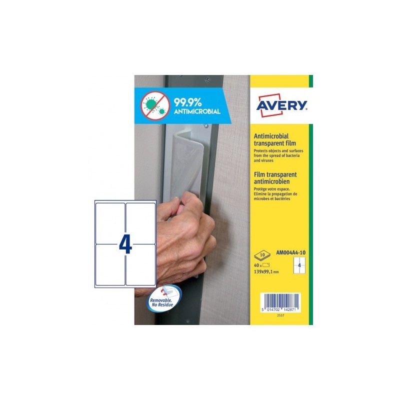 ETIQUETA TRANSPARENTE A4 ANTIBACTERIANA 139X99,1MM AVERY