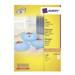 ETIQUETAS BLANCAS PARA CD SUPER GRANDES Ø117MM PACK 100 AVERY