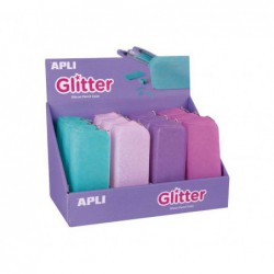 EXPOSITOR 12 ESTUCHES APLI DE SILICONA EFECTO "GLITTER"