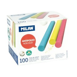 CAJA 100 TIZAS COLORES REDONDAS ANTIPOLVO MILAN