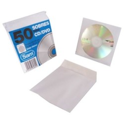SOBRES SAM CD/DVD 125X125MM 90G VENTANA PLÁSTICO P50