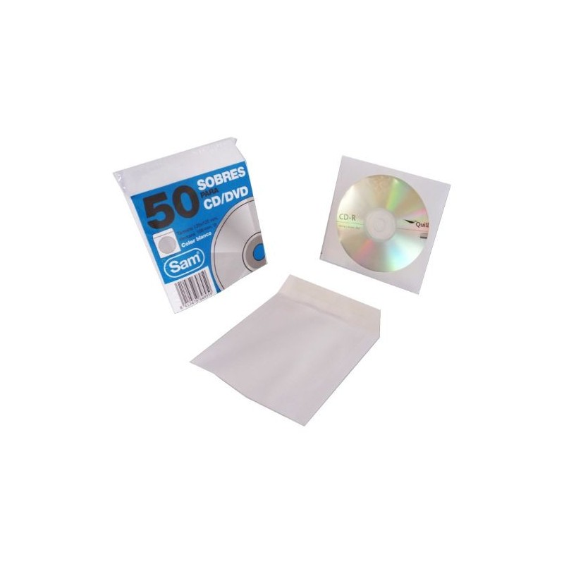 SOBRES SAM CD/DVD 125X125MM 90G VENTANA PLÁSTICO P50