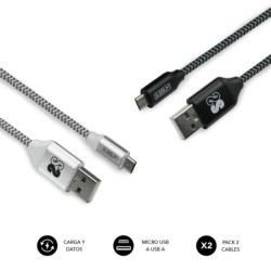 PACK 2 CABLES USB 1M MICRO-USB NEGRO/PLATA SUBBLIM
