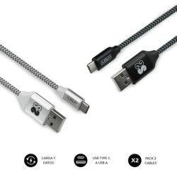 PACK 2 CABLES USB 3.0 1M USB-C MACHO A USB-A MACHO NEGRO/PLATA SUBBLIM