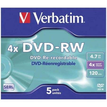 PACK 5 DVD-RW  VERBATIM 4X 4.7GB ADVANCED