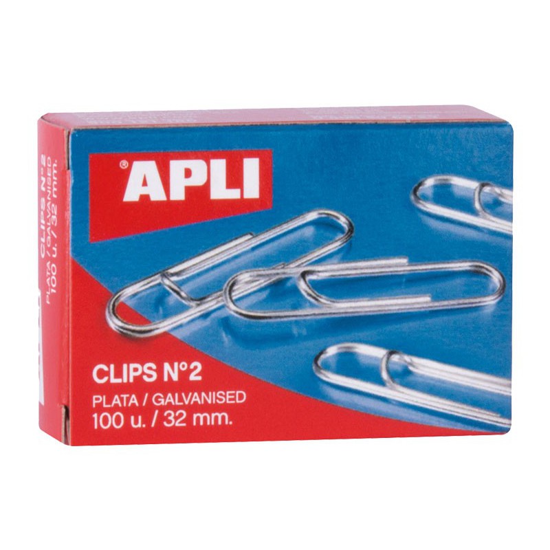 CAJA 100 CLIPS APLI Nº 2 GALVANIZADOS