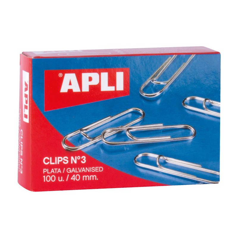 CAJA 100 CLIPS APLI Nº 3 GALVANIZADOS