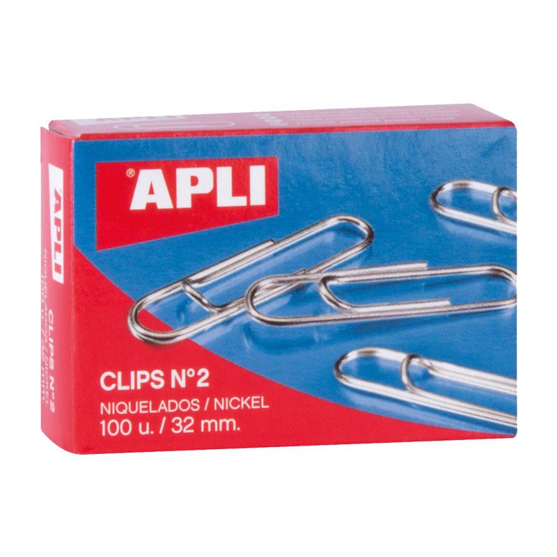 CAJA 100 CLIPS APLI Nº 2 NIQUELADOS