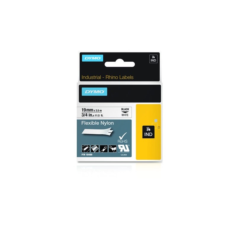 CINTA DYMO NYLON FLEXIBLE IND 19MM NEGRO SOBRE BLANCO