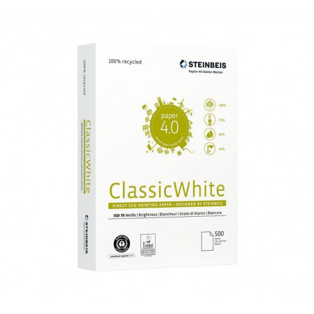 CAJA 5 PAQUETES 500h PAPEL RECICLADO STEINBEIS CLASSIC WHITE A4