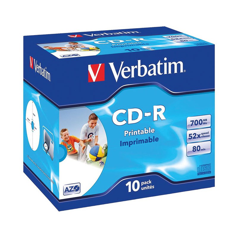 PACK 10 CD-R VERBATIM 52X 700MB WIDE PRINT SURFACE ID