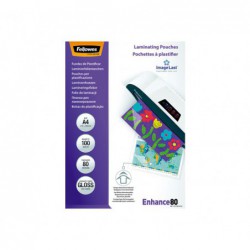 PACK 100 FUNDAS DE PLASTIFICAR FELLOWES BRILLO A4 80 MICRAS