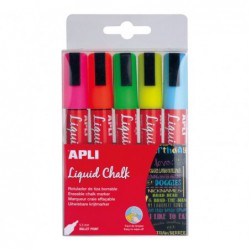 ESTUCHE 5 ROTULADORES APLI LIQUID CHALK PUNTA CÓNICA "FLÚOR"